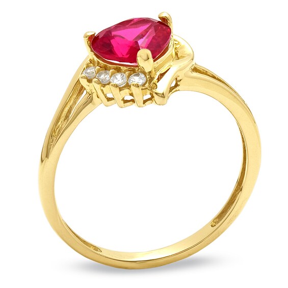 7.0mm Heart-Shaped Lab-Created Ruby and White Sapphire Ring in 10K Gold