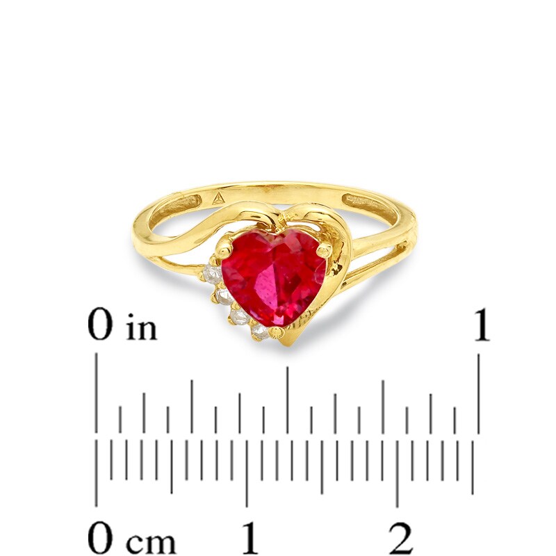 Main Image 3 of 7.0mm Heart-Shaped Lab-Created Ruby and White Sapphire Ring in 10K Gold