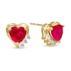 Thumbnail Image 1 of 6.0mm Heart-Shaped Lab-Created Ruby and White Sapphire Earrings in 10K Gold