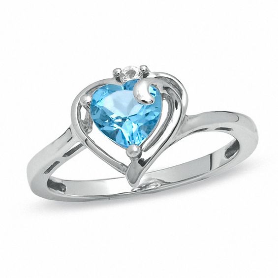 6.0mm Heart-Shaped Blue Topaz and White Sapphire Ring in 10K White Gold ...
