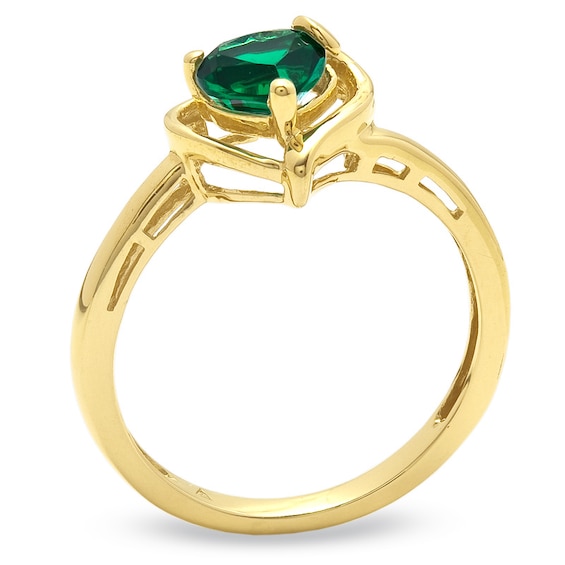 6.0mm Heart-Shaped Lab-Created Emerald and White Sapphire Ring in 10K Gold