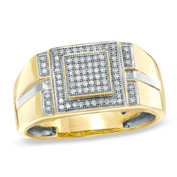 Men s 1 8 CT. Diamond and Enamel Masonic Ring in 10K Two Tone Gold