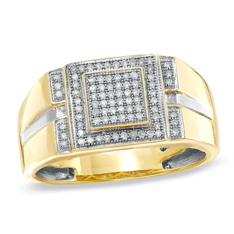 Men's 1/4 CT. T.W. Diamond Micro Cluster Square Stepped Ring in 10K Gold