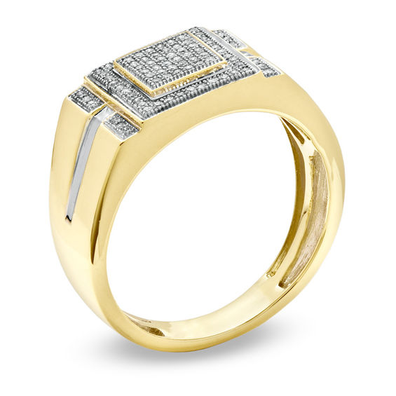 Men's 1/4 CT. T.w. Diamond Micro Cluster Square Stepped Ring in 10K Gold