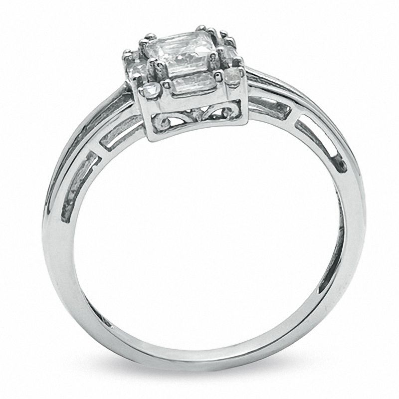 Main Image 2 of Square-Cut Lab-Created White Sapphire Framed Ring in 10K White Gold