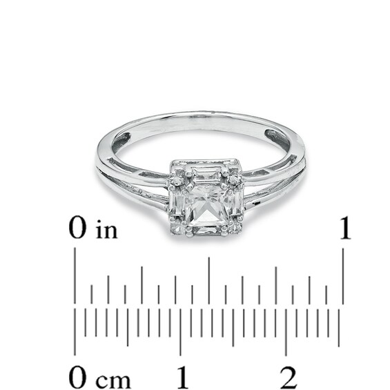 Square-Cut Lab-Created White Sapphire Framed Ring in 10K White Gold