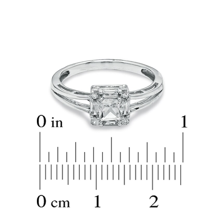 Main Image 3 of Square-Cut Lab-Created White Sapphire Framed Ring in 10K White Gold