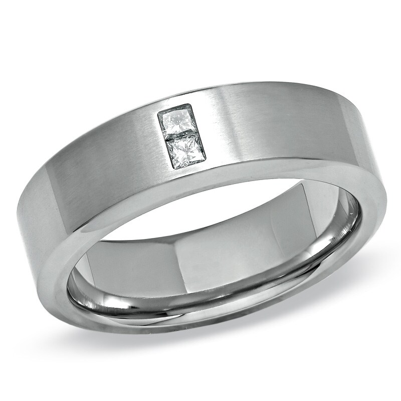 Main Image 1 of Men's 1/10 CT. T.W. Square-Cut Diamond 7.0mm Titanium Wedding Band - Size 10