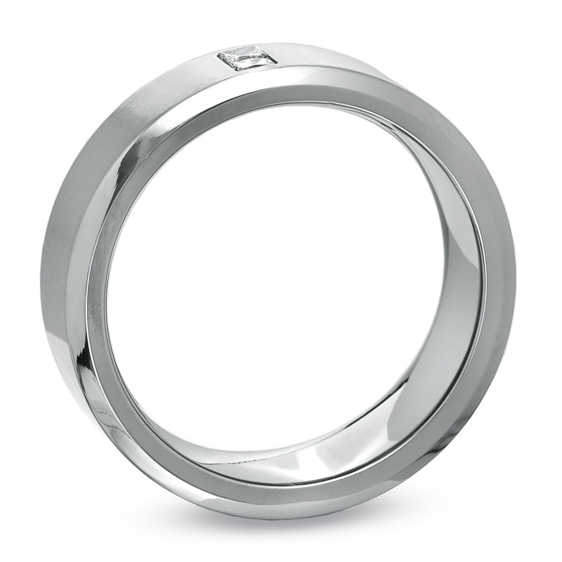 Main Image 2 of Men's 1/10 CT. T.W. Square-Cut Diamond 7.0mm Titanium Wedding Band - Size 10