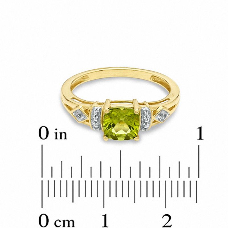 Main Image 3 of Cushion-Cut Peridot and Lab-Created White Sapphire Ring in 10K Gold