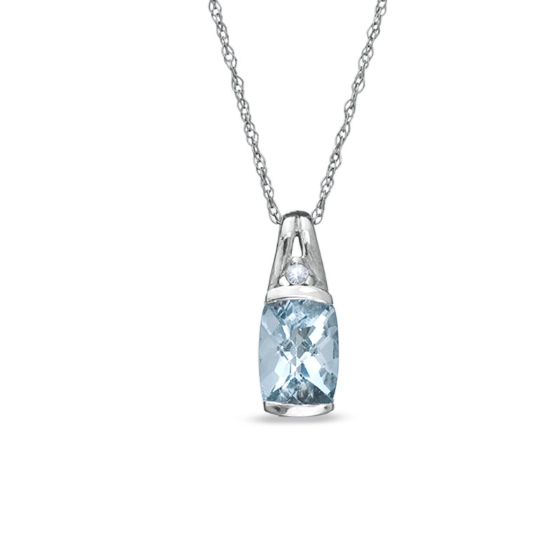 Cushion-Cut Aquamarine and Lab-Created White Sapphire Bezel-Set Pendant in 10K White Gold