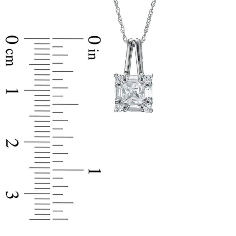 Main Image 2 of Square-Cut Lab-Created White Sapphire Framed Pendant in 10K White Gold