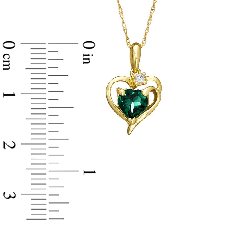 Main Image 2 of 6.0mm Heart-Shaped Lab-Created Emerald and White Sapphire Pendant in 10K Gold