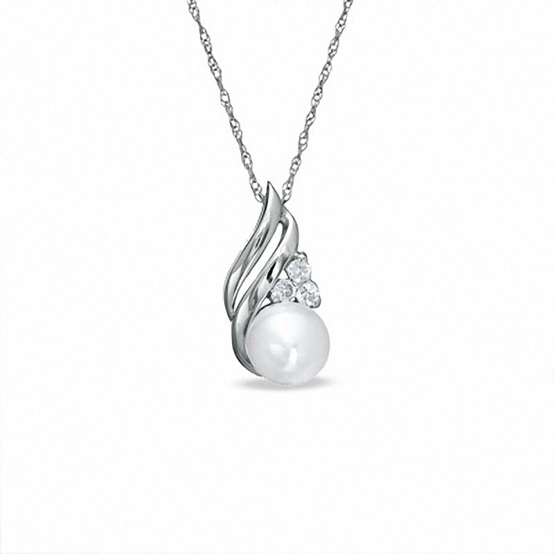 Main Image 1 of 6.0mm Freshwater Cultured Pearl and Lab-Created White Sapphire Pendant in 10K White Gold