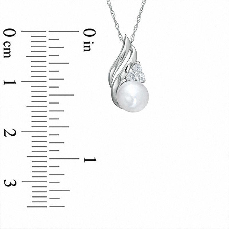 Main Image 2 of 6.0mm Freshwater Cultured Pearl and Lab-Created White Sapphire Pendant in 10K White Gold