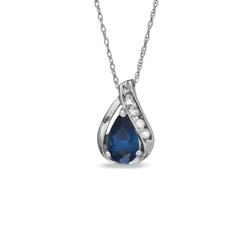 Main Image 1 of Pear-Shaped Lab-Created Blue and White Sapphire Pendant in 10K White Gold