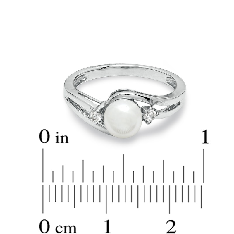 Main Image 3 of 6.0mm Freshwater Cultured Pearl and White Sapphire Ring in 10K White Gold