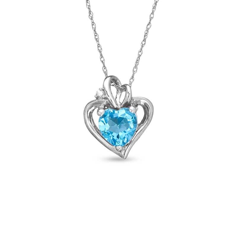 Main Image 1 of 7.0mm Heart-Shaped Blue Topaz and White Sapphire Pendant in 10K White Gold