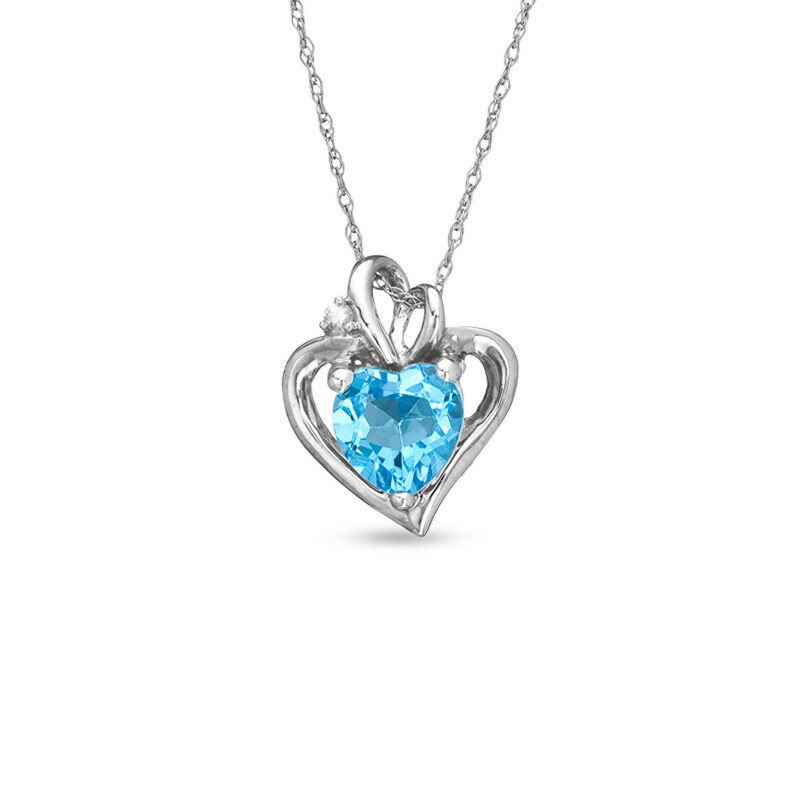 7.0mm Heart-Shaped Blue Topaz and White Sapphire Pendant in 10K White Gold