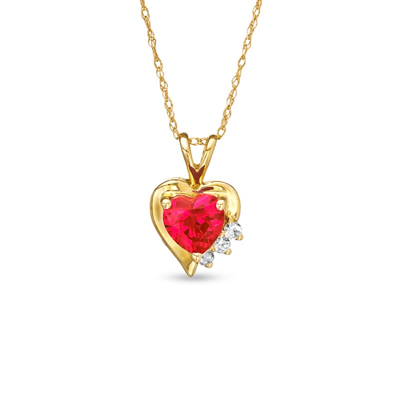 Main Image 1 of 6.0mm Heart-Shaped Lab-Created Ruby and White Sapphire Pendant in 10K Gold