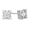 Thumbnail Image 1 of Square-Cut Lab-Created White Sapphire Framed Earrings in 10K White Gold