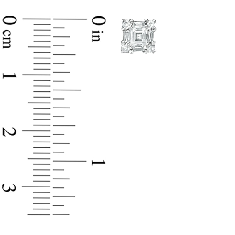 Main Image 2 of Square-Cut Lab-Created White Sapphire Framed Earrings in 10K White Gold