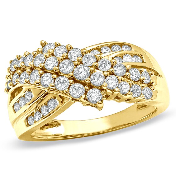 1 CT. T.w. Diamond Three Row Crossover Ring in 10K Gold