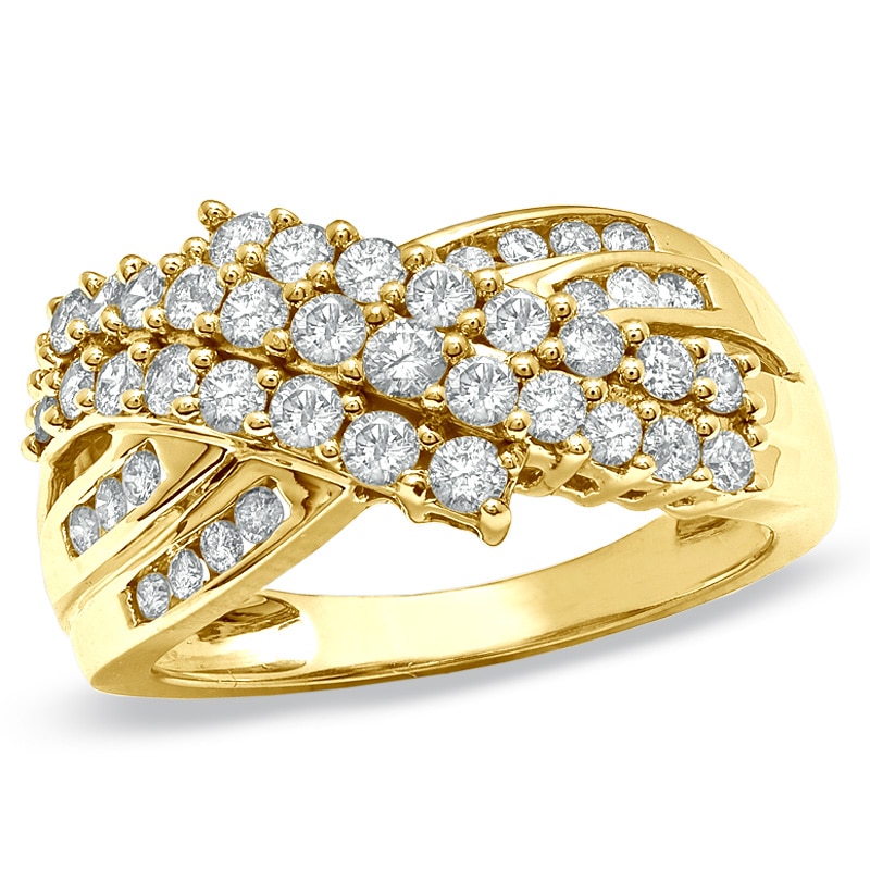 Main Image 1 of 1 CT. T.W. Diamond Three Row Crossover Ring in 10K Gold