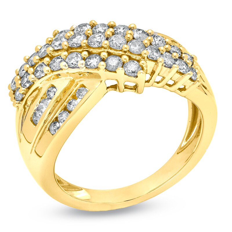 Main Image 2 of 1 CT. T.W. Diamond Three Row Crossover Ring in 10K Gold