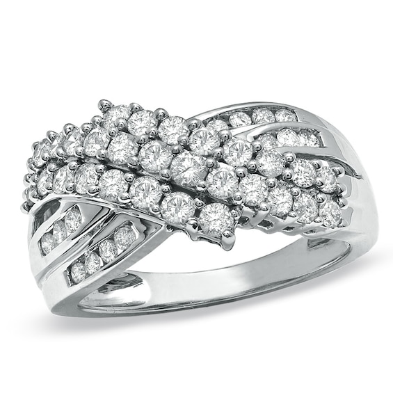 1 CT. T.w. Diamond Three Row Crossover Ring in 10K White Gold