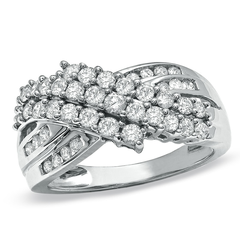 1 CT. T.W. Diamond Three Row Crossover Ring in 10K White Gold