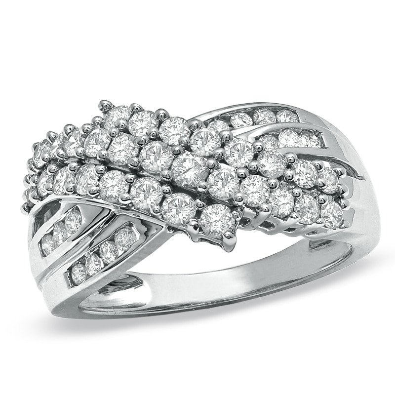Main Image 1 of 1 CT. T.W. Diamond Three Row Crossover Ring in 10K White Gold