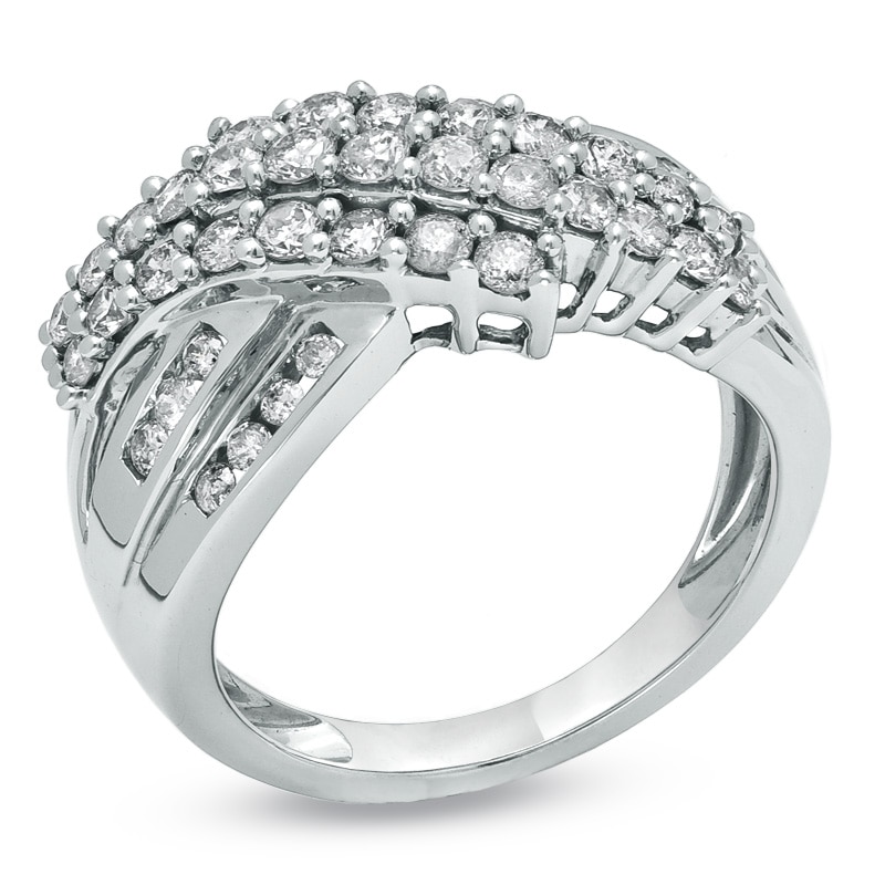 1 CT. T.W. Diamond Three Row Crossover Ring in 10K White Gold