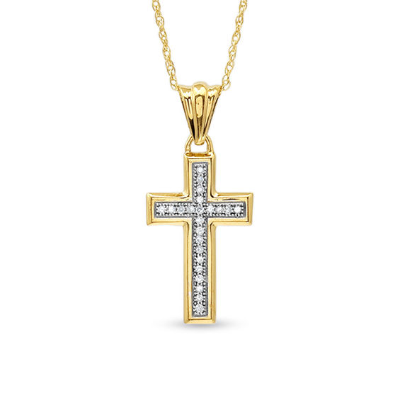 1/10 CT. T.W. Diamond Cross Pendant in 10K Gold | Zales
