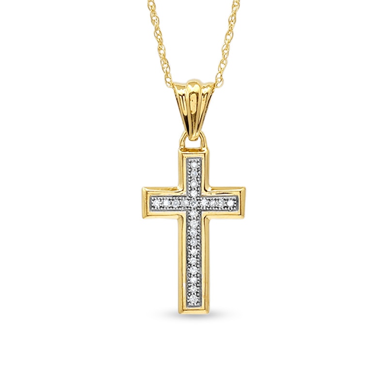 Main Image 1 of 1/15 CT. T.W. Diamond Cross Pendant in 10K Gold - 16"