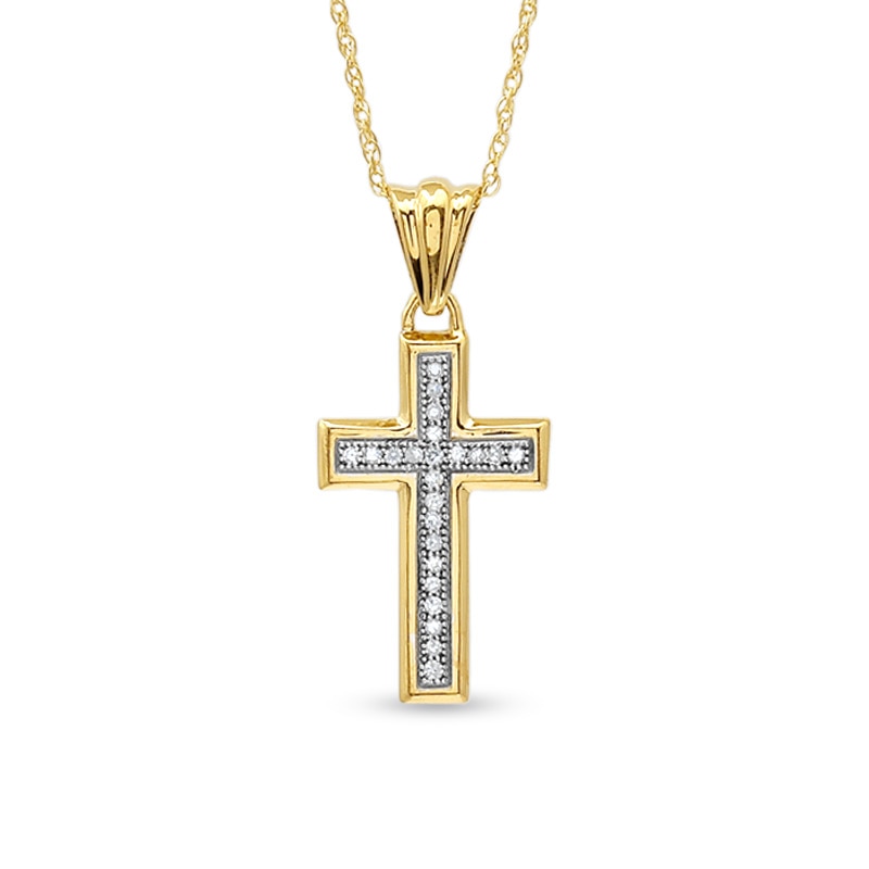 1/15 CT. T.W. Diamond Cross Pendant in 10K Gold - 16