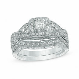 Engagement Rings Wedding Zales T W Princess Cut Diamond Twist Bridal Set In 14k White