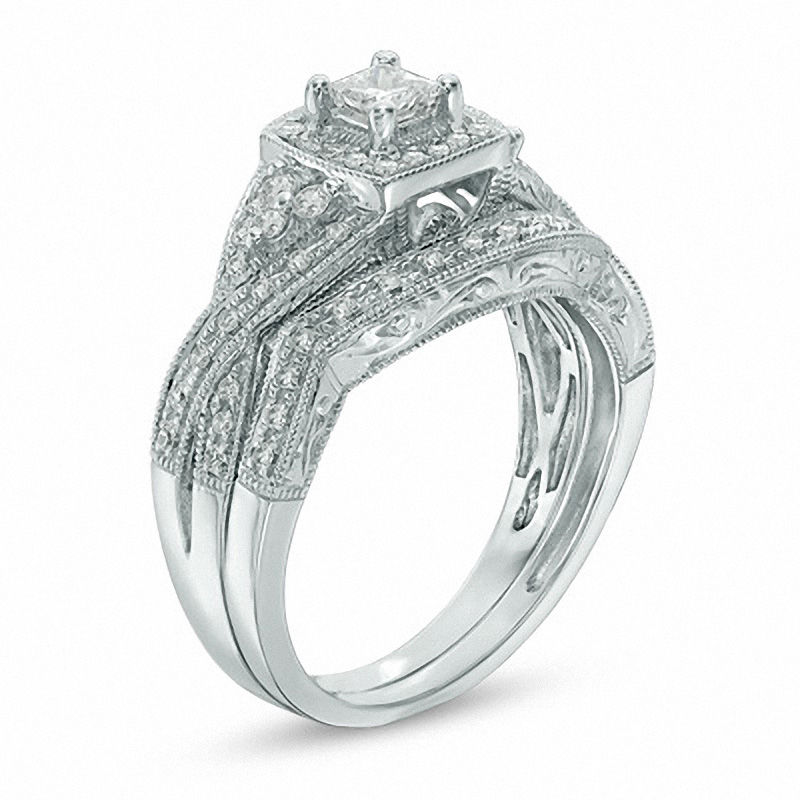 Main Image 2 of 1/2 CT. T.W. Princess-Cut Diamond Twist Bridal Set in 14K White Gold