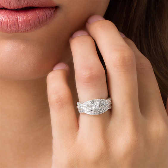 1/2 CT. T.w. Princess-Cut Diamond Twist Bridal Set in 14K White Gold