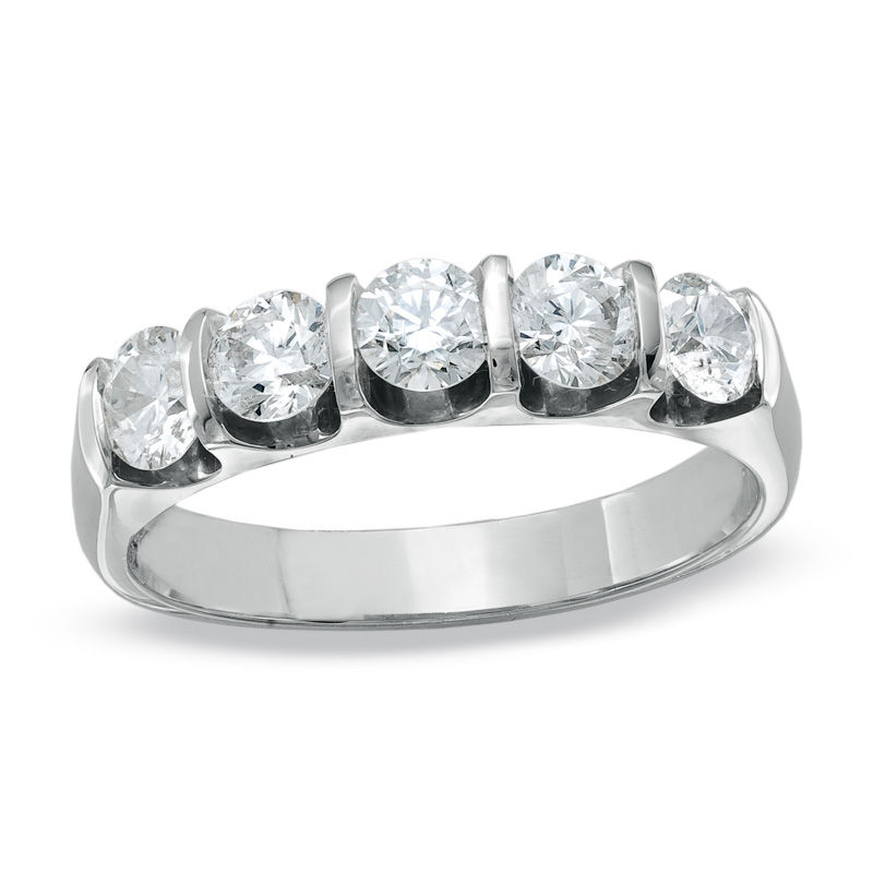 1 CT. T.W. Diamond Five Stone Bar Band in 14K White Gold