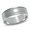 Thumbnail Image 0 of Men's 7.0mm Brushed Double Stripe Wedding Band in 10K White Gold - Size 10