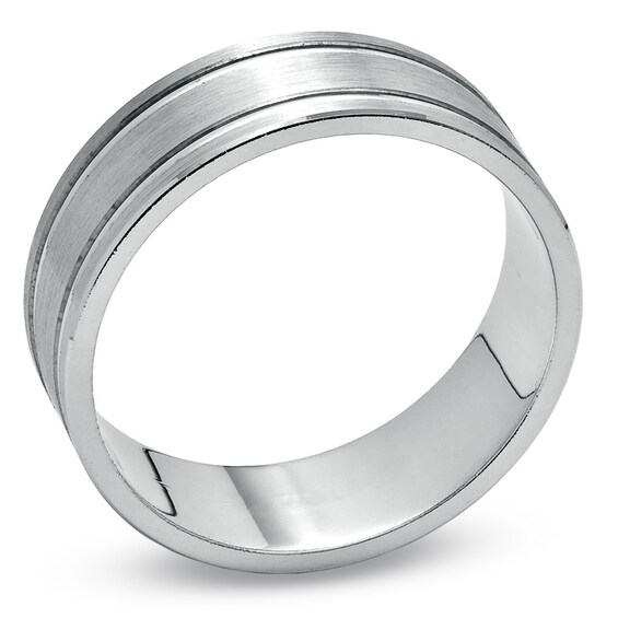 7.0mm Brushed Double Stripe Wedding Band in 10K White Gold - Size 10
