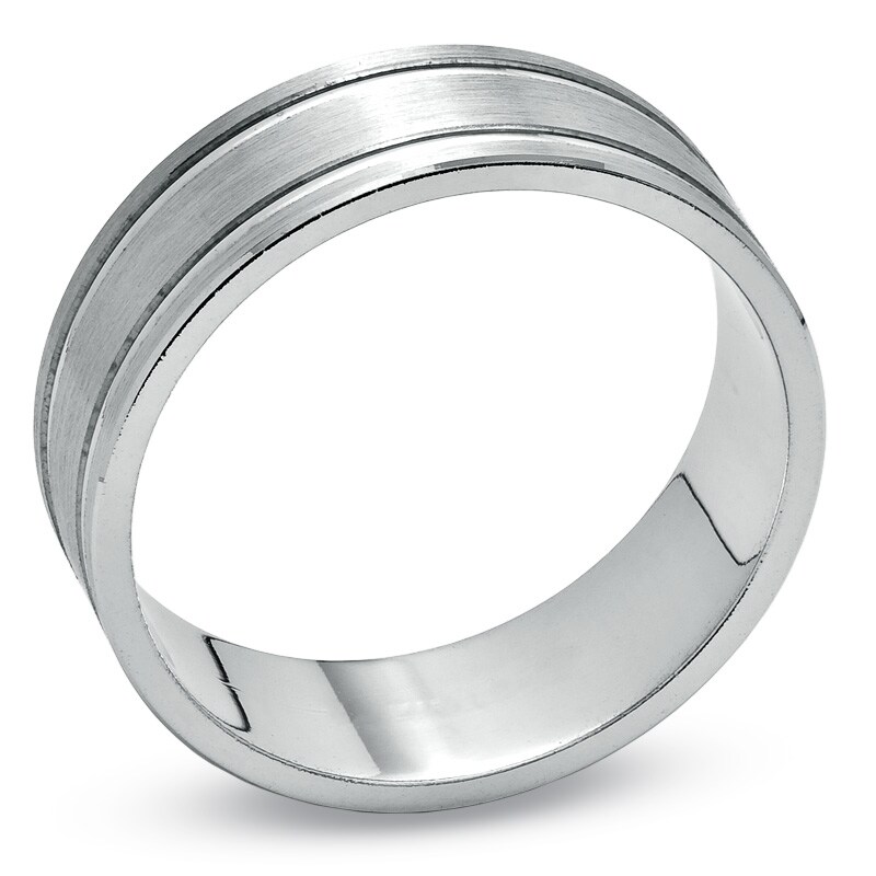 Men's 7.0mm Brushed Double Stripe Wedding Band in 10K White Gold - Size 10