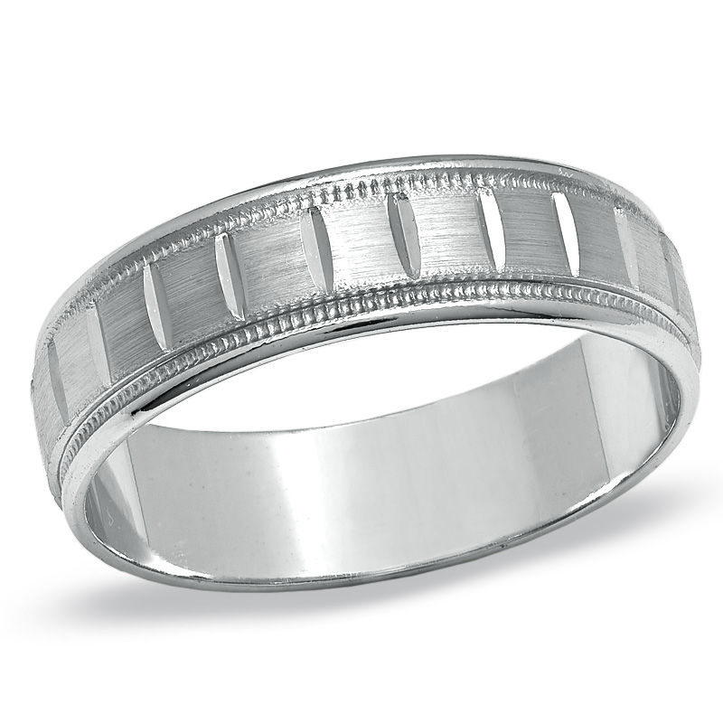 Main Image 1 of 6.0mm Diamond-Cut Wedding Band in 10K White Gold