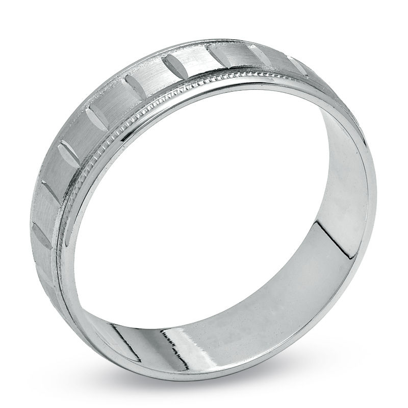 Main Image 2 of 6.0mm Diamond-Cut Wedding Band in 10K White Gold