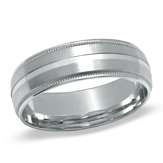 7.0mm Double Stripe Wedding Band in 10K White Gold