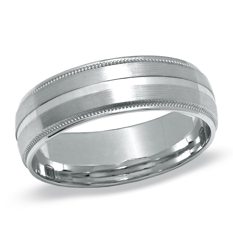 Men's 7.0mm Double Stripe Wedding Band in 10K White Gold