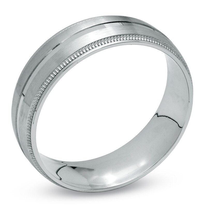 Men's 7.0mm Double Stripe Wedding Band in 10K White Gold