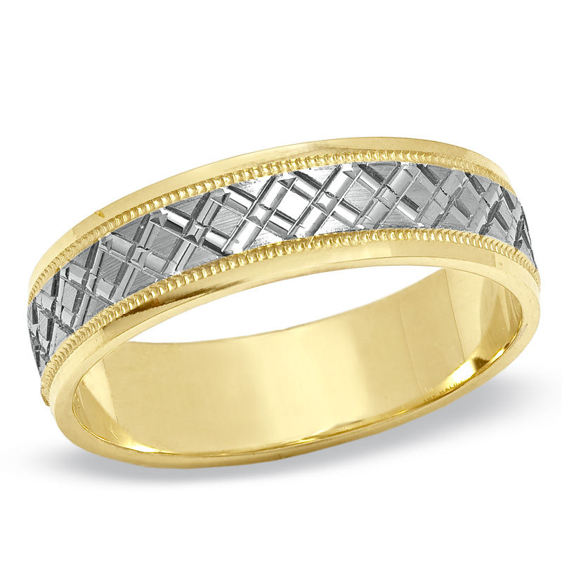 Main Image 1 of 6.0mm Diamond-Cut Argyle Wedding Band in 10K Two-Tone Gold