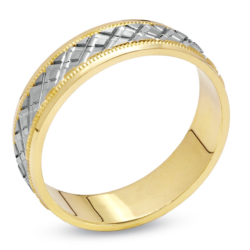 Main Image 2 of 6.0mm Diamond-Cut Argyle Wedding Band in 10K Two-Tone Gold